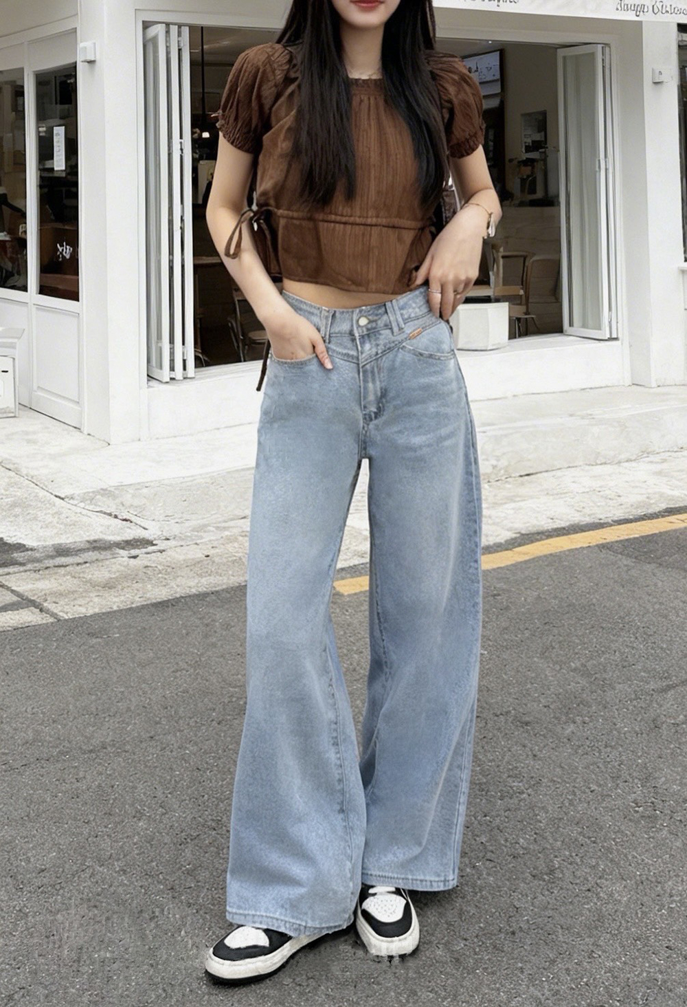 經典百搭淺藍牛仔寬褲,evaviva,99-BF7472,經典百搭淺藍牛仔寬褲,領500,999免運