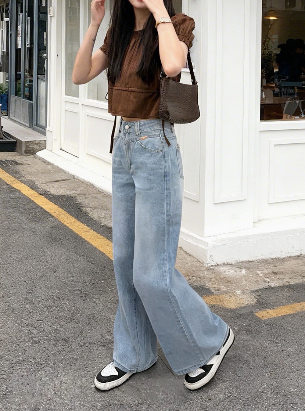 經典百搭淺藍牛仔寬褲,evaviva,99-BF7472,經典百搭淺藍牛仔寬褲,領500,999免運