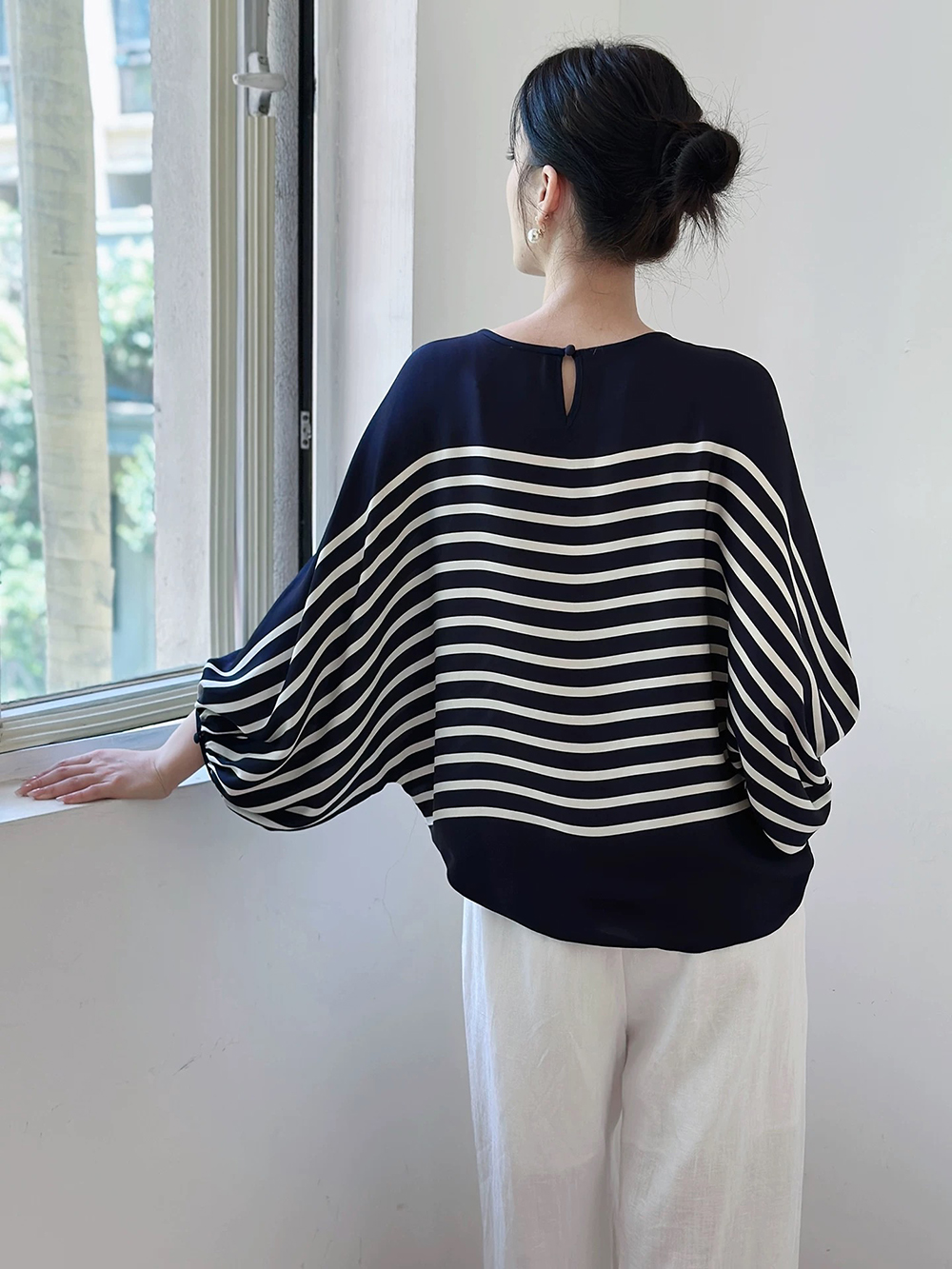 垂墜感飛鼠袖條紋上衣,evaviva,99-AL7582,垂墜感飛鼠袖條紋上衣,領500,999免運