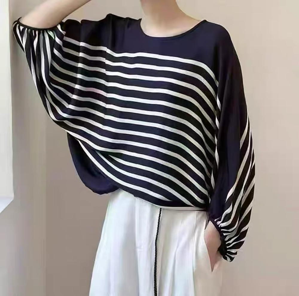 垂墜感飛鼠袖條紋上衣,evaviva,99-AL7582,垂墜感飛鼠袖條紋上衣,領500,999免運