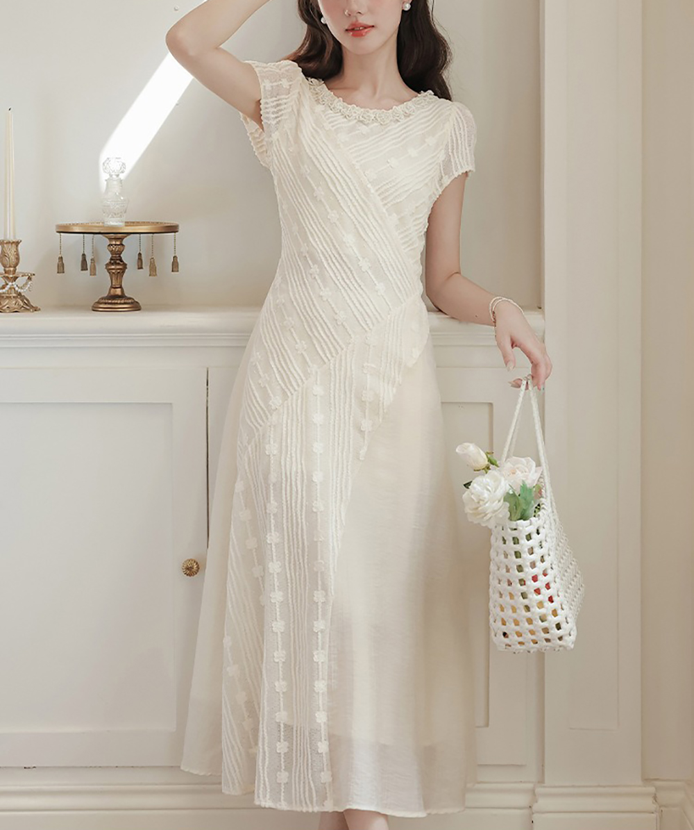 不對稱刺繡設計長洋裝,evaviva,8C-GO7634,不對稱刺繡設計長洋裝,領500,999免運