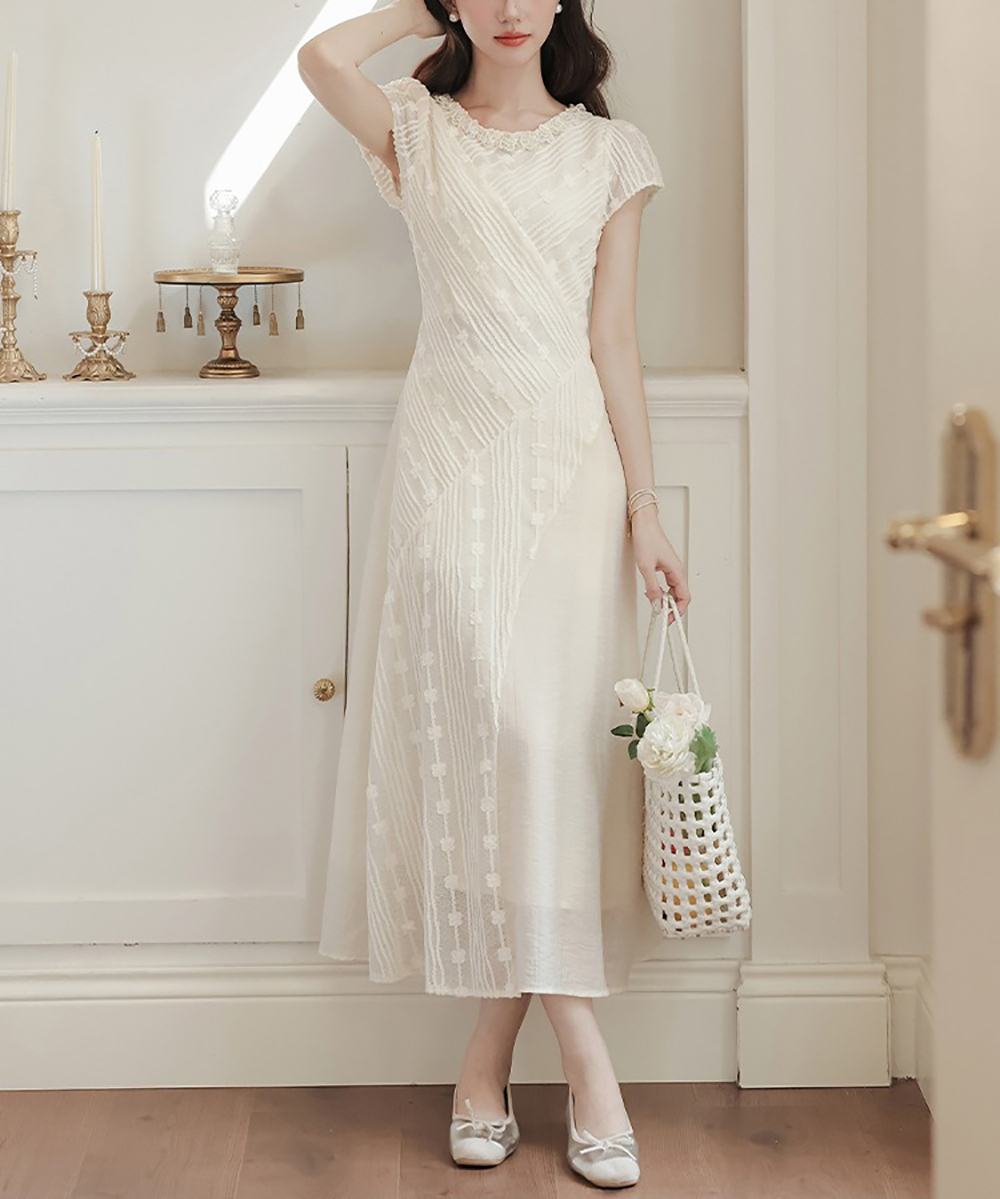 不對稱刺繡設計長洋裝,evaviva,8C-GO7634,不對稱刺繡設計長洋裝,領500,999免運