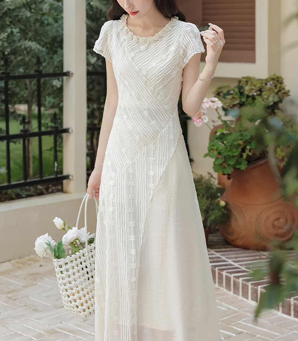 不對稱刺繡設計長洋裝,evaviva,8C-GO7634,不對稱刺繡設計長洋裝,領500,999免運