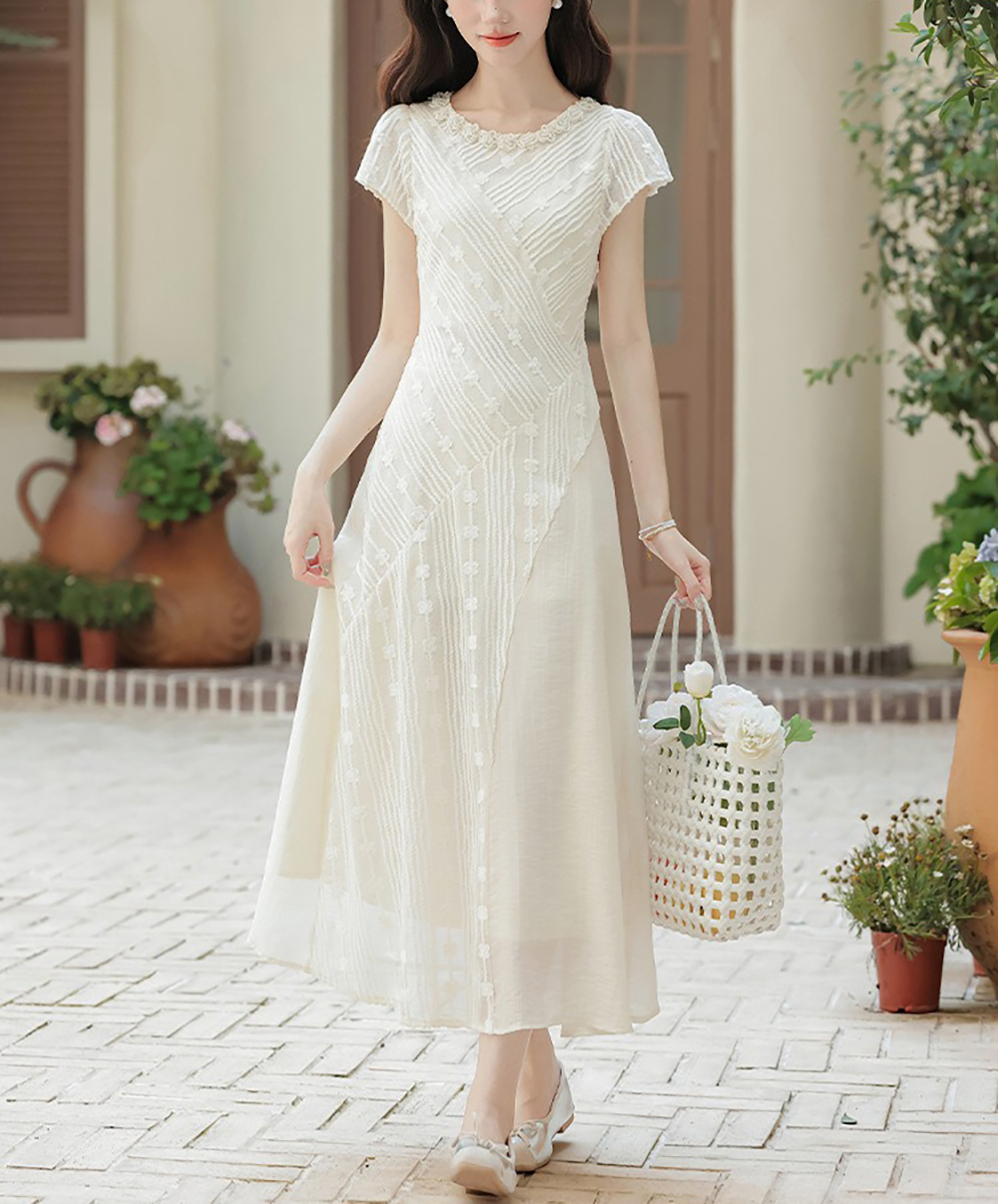 不對稱刺繡設計長洋裝,evaviva,8C-GO7634,不對稱刺繡設計長洋裝,領500,999免運
