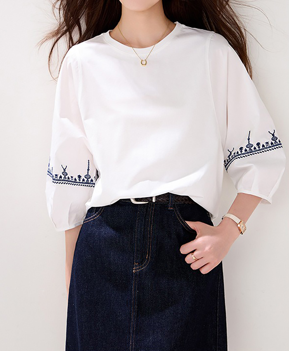 精緻刺繡七分袖上衣,evaviva,8C-GO7676,精緻刺繡七分袖上衣,周新品優惠,NEWARRIVAL