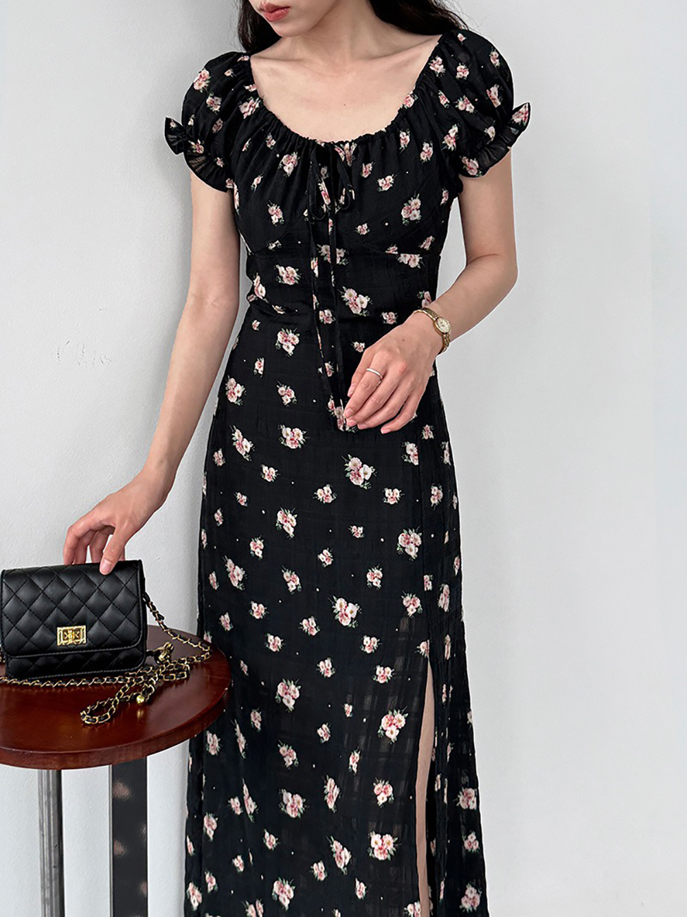 印花泡泡袖開衩長洋裝,evaviva,U2-ZD09222,印花泡泡袖開衩長洋裝,周新品優惠,NEWARRIVAL