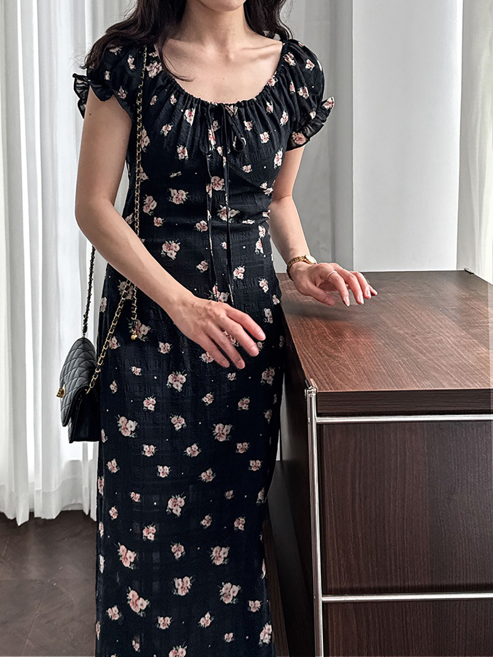 印花泡泡袖開衩長洋裝,evaviva,U2-ZD09222,印花泡泡袖開衩長洋裝,周新品優惠,NEWARRIVAL