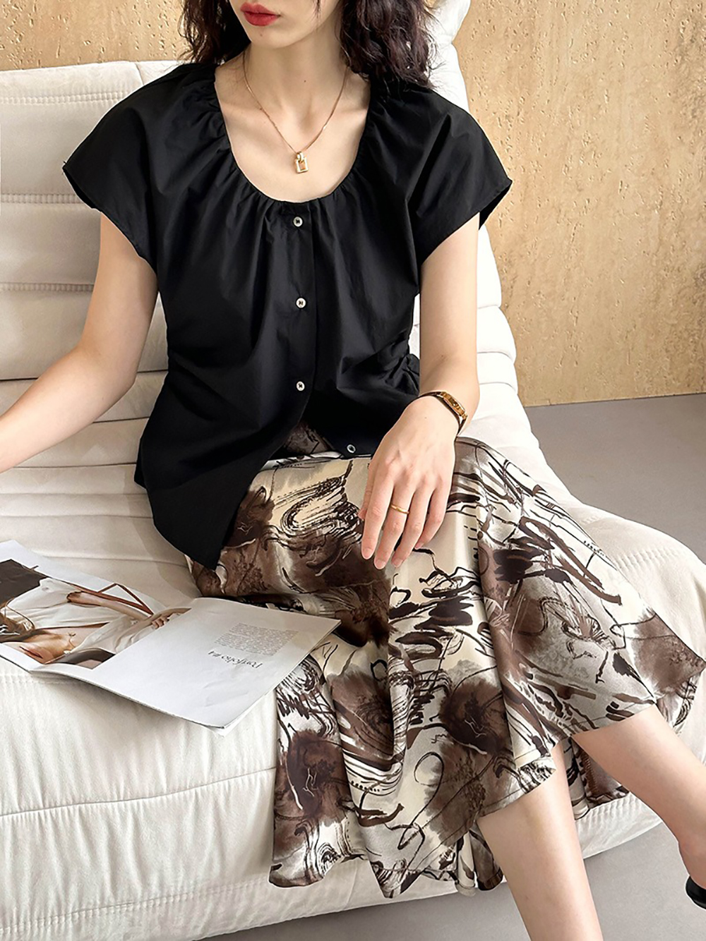 簡約復古圓領修身襯衫,evaviva,8C-GW7722,簡約復古圓領修身襯衫,領500,999免運