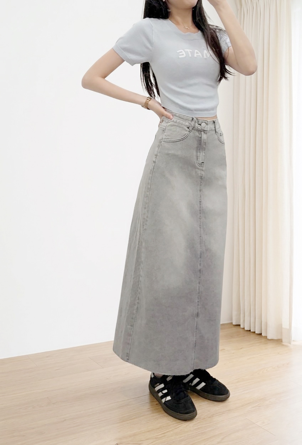 微霧灰水洗牛仔長裙,evaviva,99-BF7717,微霧灰水洗牛仔長裙,周新品優惠,NEWARRIVAL