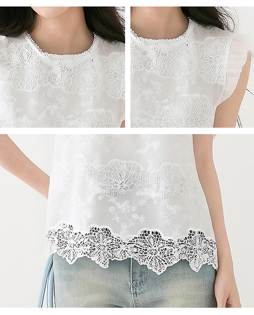 蕾絲刺繡荷葉飛袖上衣,evaviva,8C-GO7750,蕾絲刺繡荷葉飛袖上衣,領500,999免運