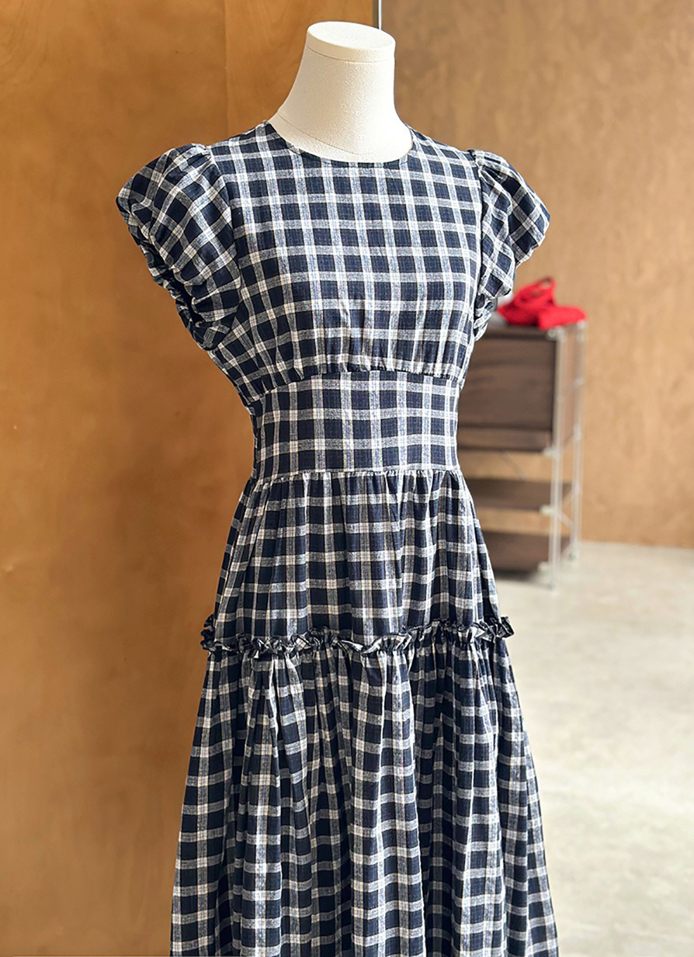 復古泡泡袖格紋洋裝,evaviva,8C-GW7761,復古泡泡袖格紋洋裝,周新品優惠,NEWARRIVAL