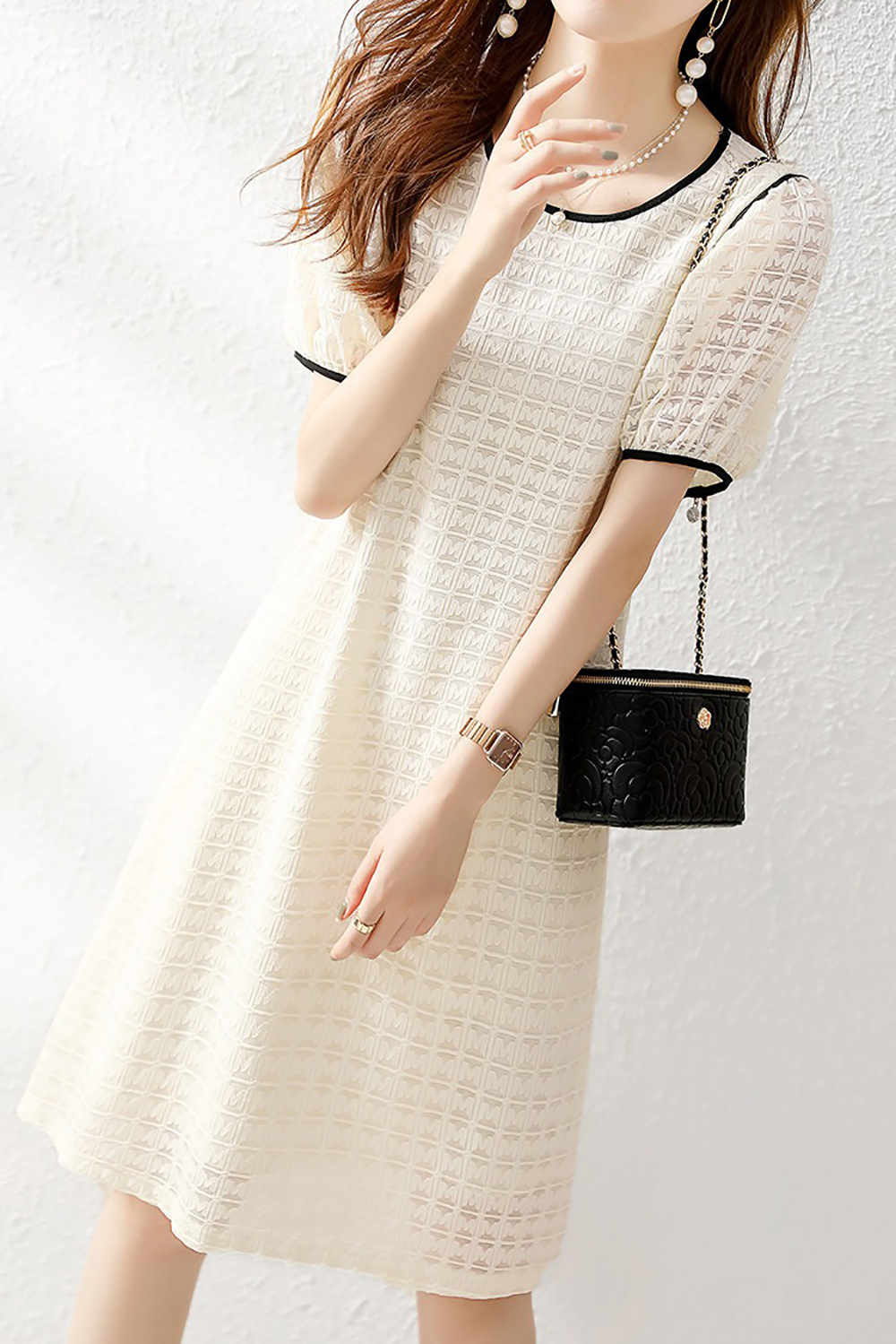 貴氣撞色滾邊設計洋裝,evaviva,8C-GY7785,貴氣撞色滾邊設計洋裝,領500,999免運