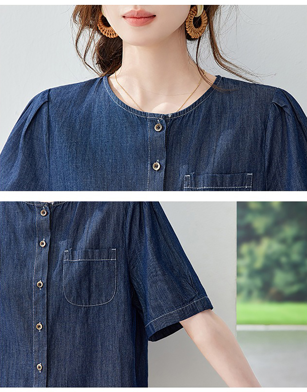 圓領刺繡款牛仔襯衫,evaviva,8C-HV7780,圓領刺繡款牛仔襯衫,周新品優惠,NEWARRIVAL