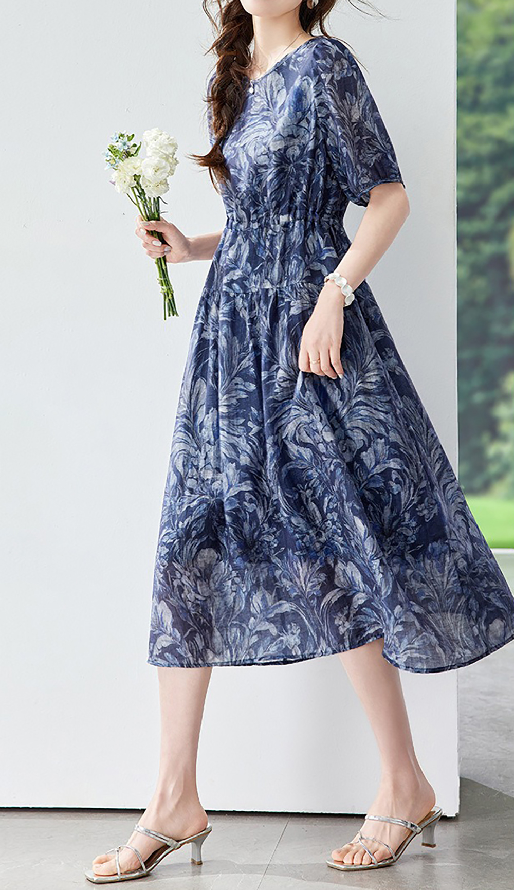 天絲混紡圓領印花洋裝,evaviva,8C-HV7781,天絲混紡圓領印花洋裝,領500,999免運