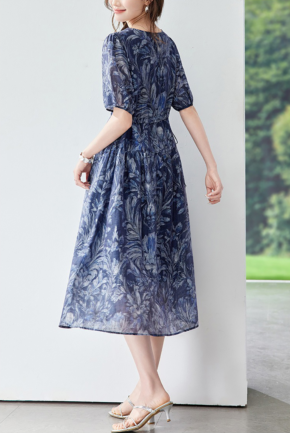 天絲混紡圓領印花洋裝,evaviva,8C-HV7781,天絲混紡圓領印花洋裝,領500,999免運