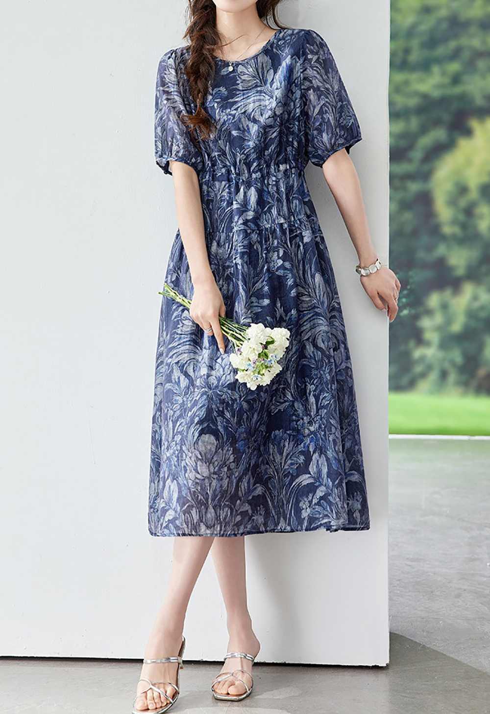 天絲混紡圓領印花洋裝,evaviva,8C-HV7781,天絲混紡圓領印花洋裝,領500,999免運