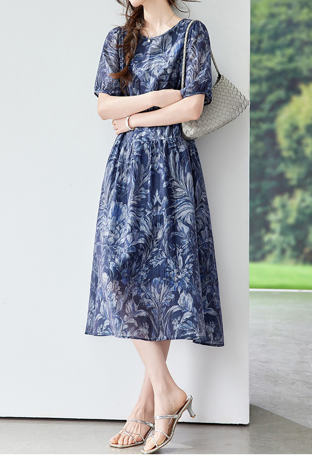 天絲混紡圓領印花洋裝,evaviva,8C-HV7781,天絲混紡圓領印花洋裝,領500,999免運