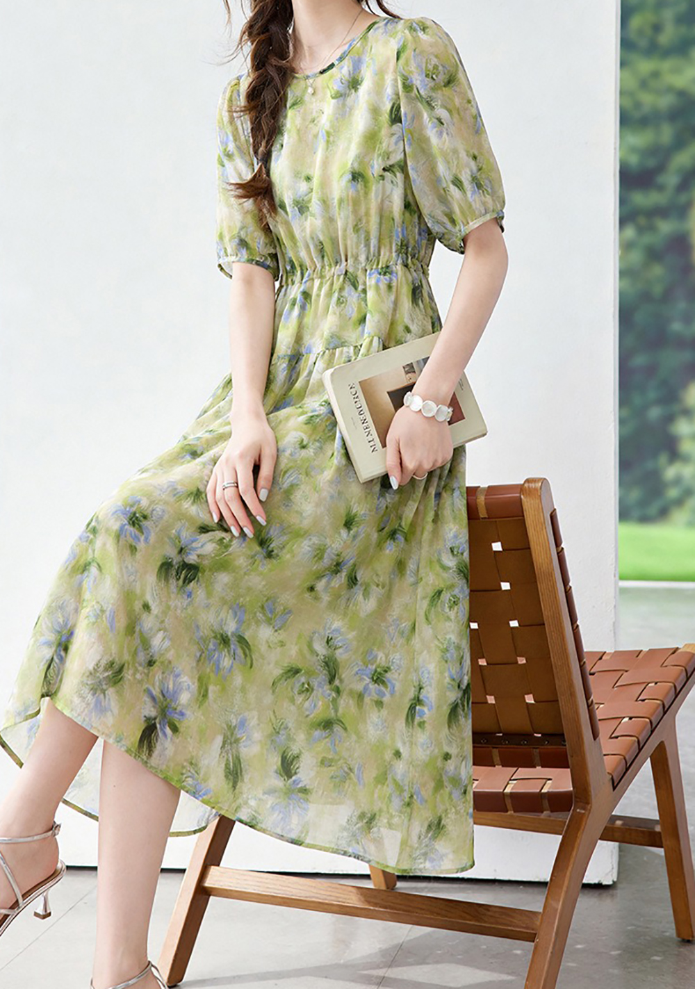 天絲混紡圓領印花洋裝,evaviva,8C-HV7781,天絲混紡圓領印花洋裝,領500,999免運