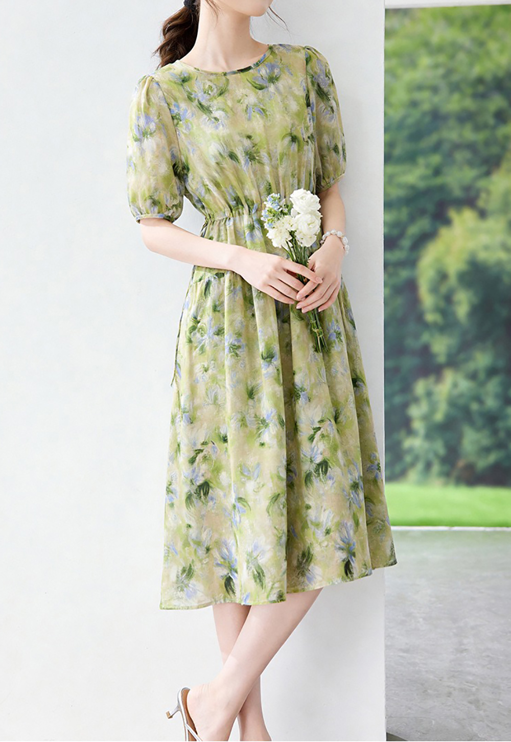 天絲混紡圓領印花洋裝,evaviva,8C-HV7781,天絲混紡圓領印花洋裝,領500,999免運