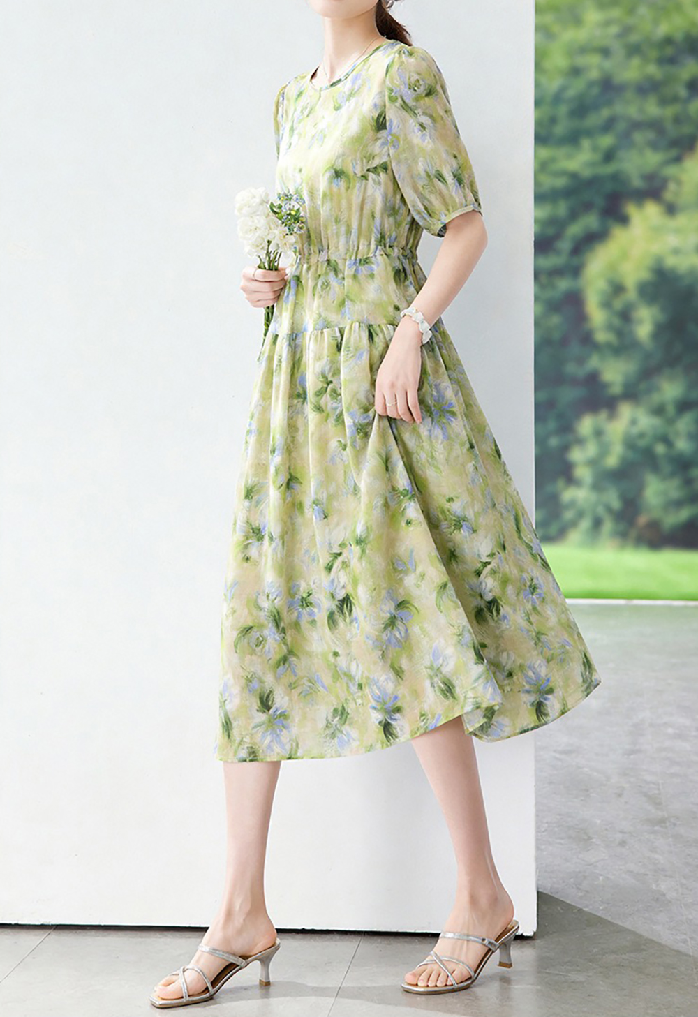 天絲混紡圓領印花洋裝,evaviva,8C-HV7781,天絲混紡圓領印花洋裝,領500,999免運