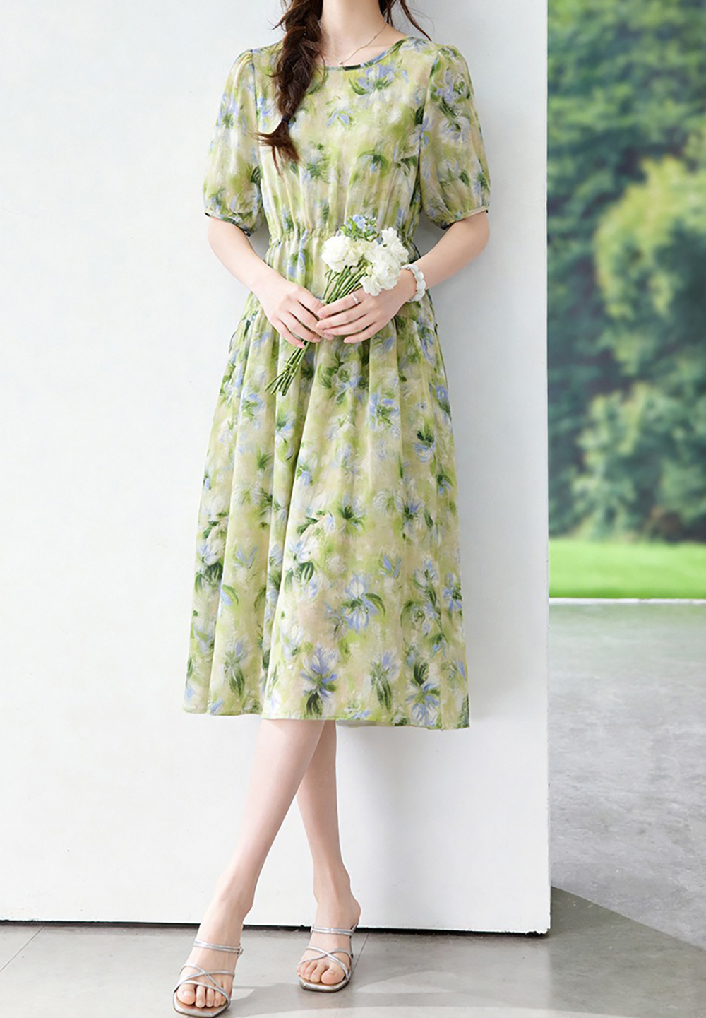 天絲混紡圓領印花洋裝,evaviva,8C-HV7781,天絲混紡圓領印花洋裝,領500,999免運