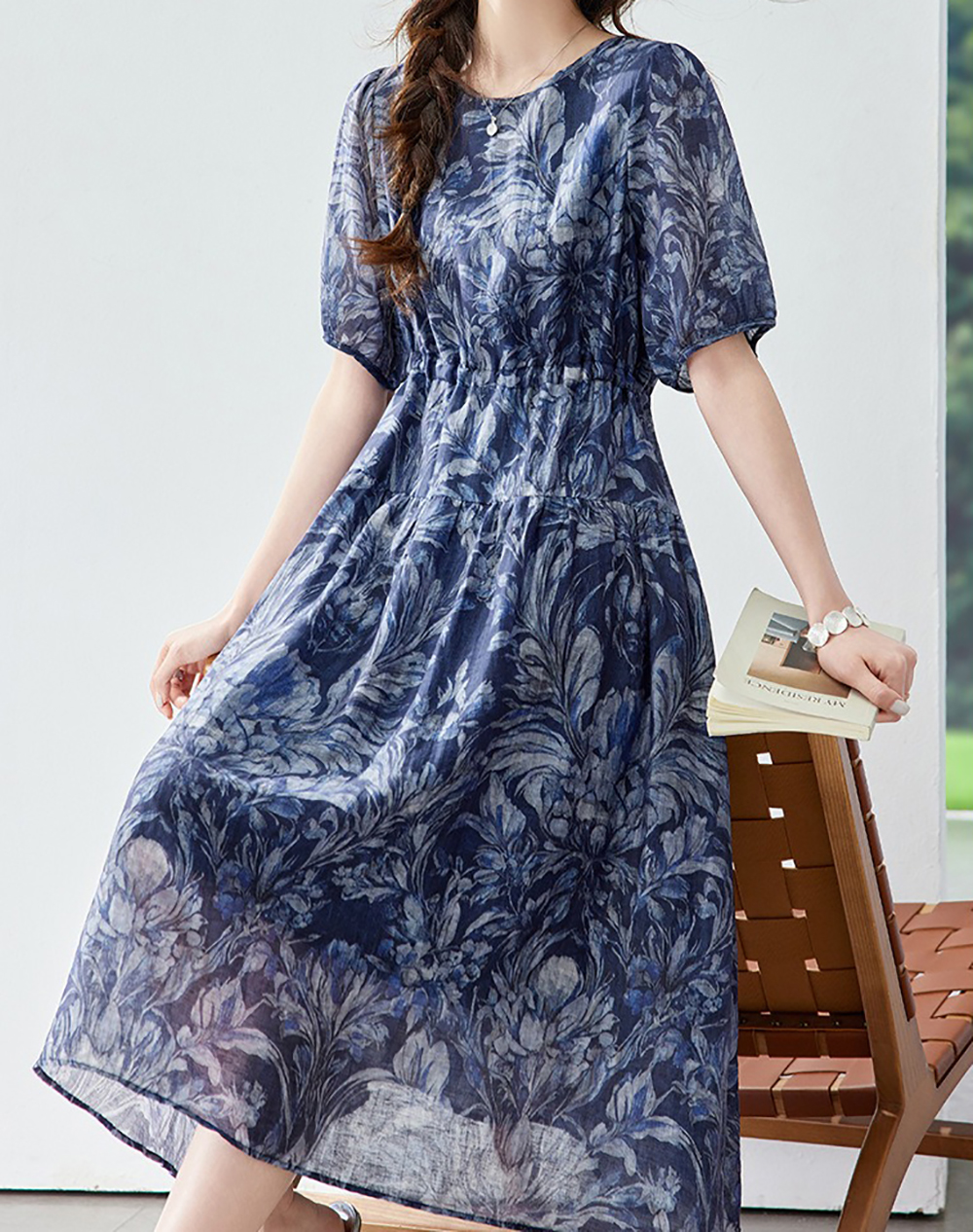 天絲混紡圓領印花洋裝,evaviva,8C-HV7781,天絲混紡圓領印花洋裝,領500,999免運