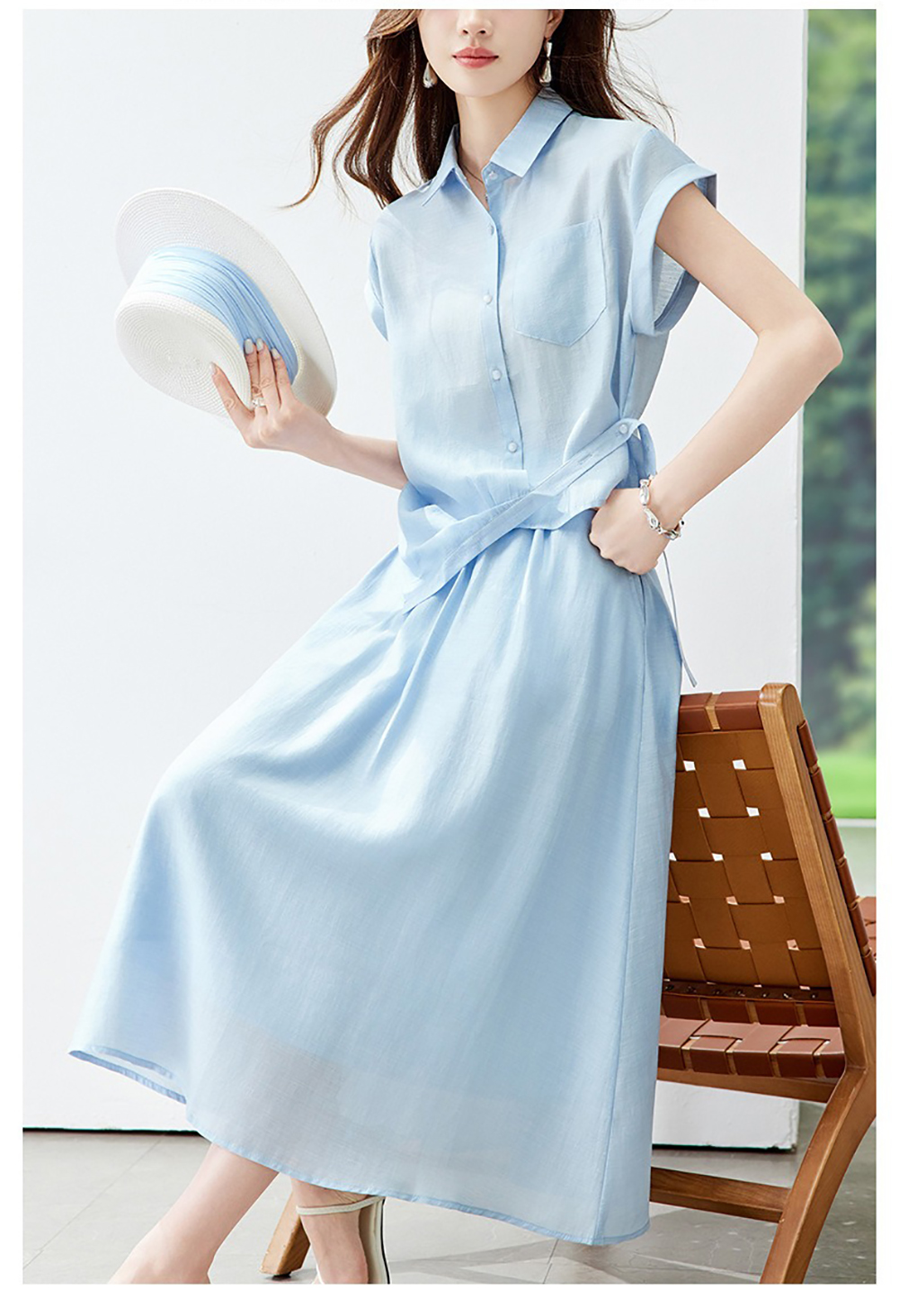 天絲混紡襯衫長裙套裝,evaviva,8C-HV7810,天絲混紡襯衫長裙套裝,周新品優惠,NEWARRIVAL