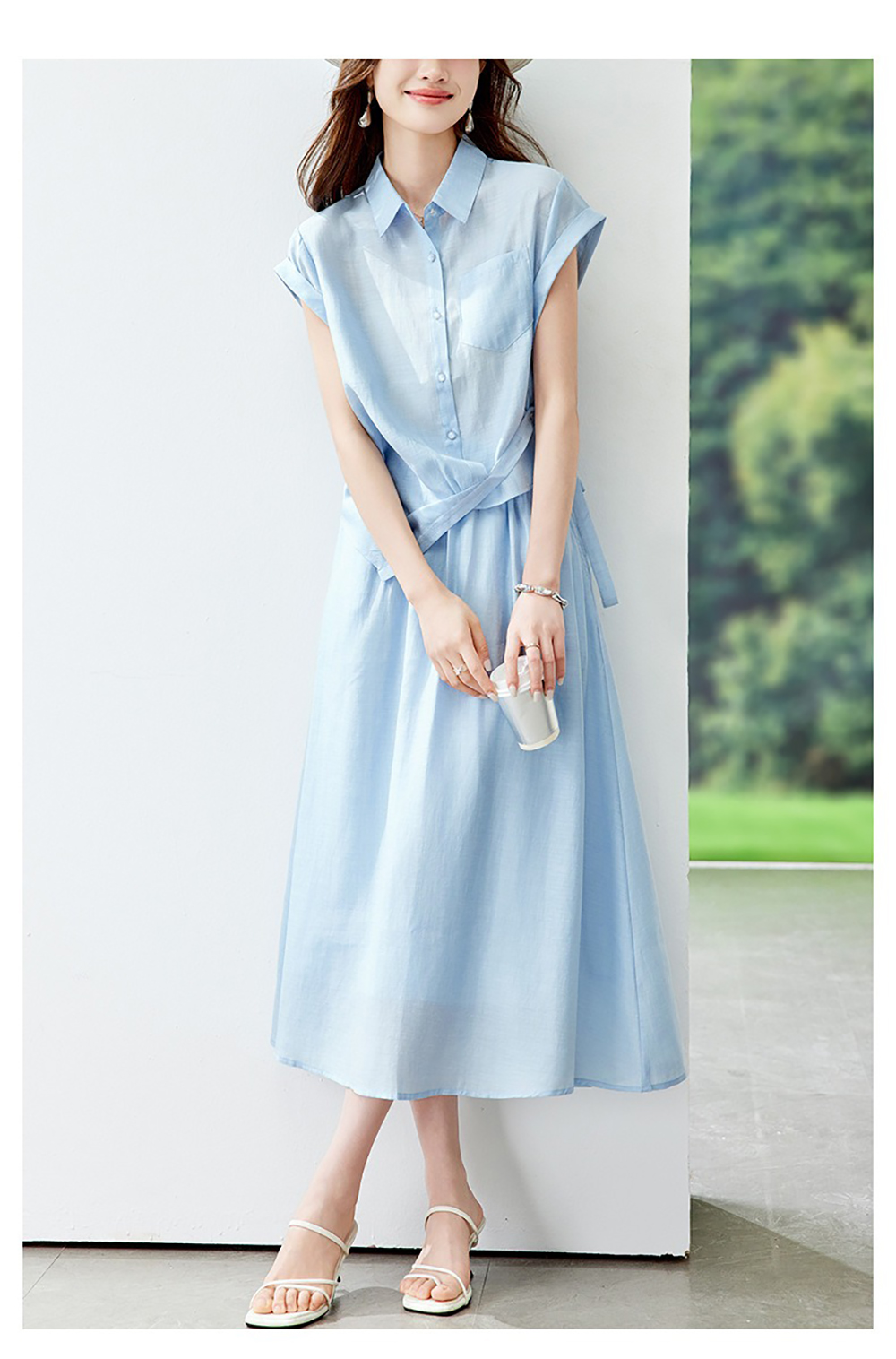 天絲混紡襯衫長裙套裝,evaviva,8C-HV7810,天絲混紡襯衫長裙套裝,周新品優惠,NEWARRIVAL