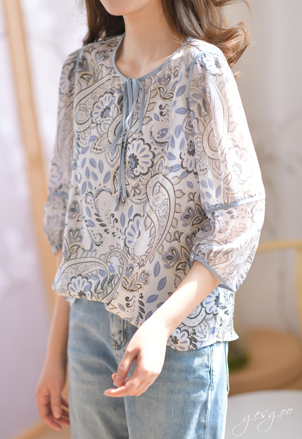 復古清新感印花襯衫,evaviva,8C-GY7828,復古清新感印花襯衫,領500,999免運