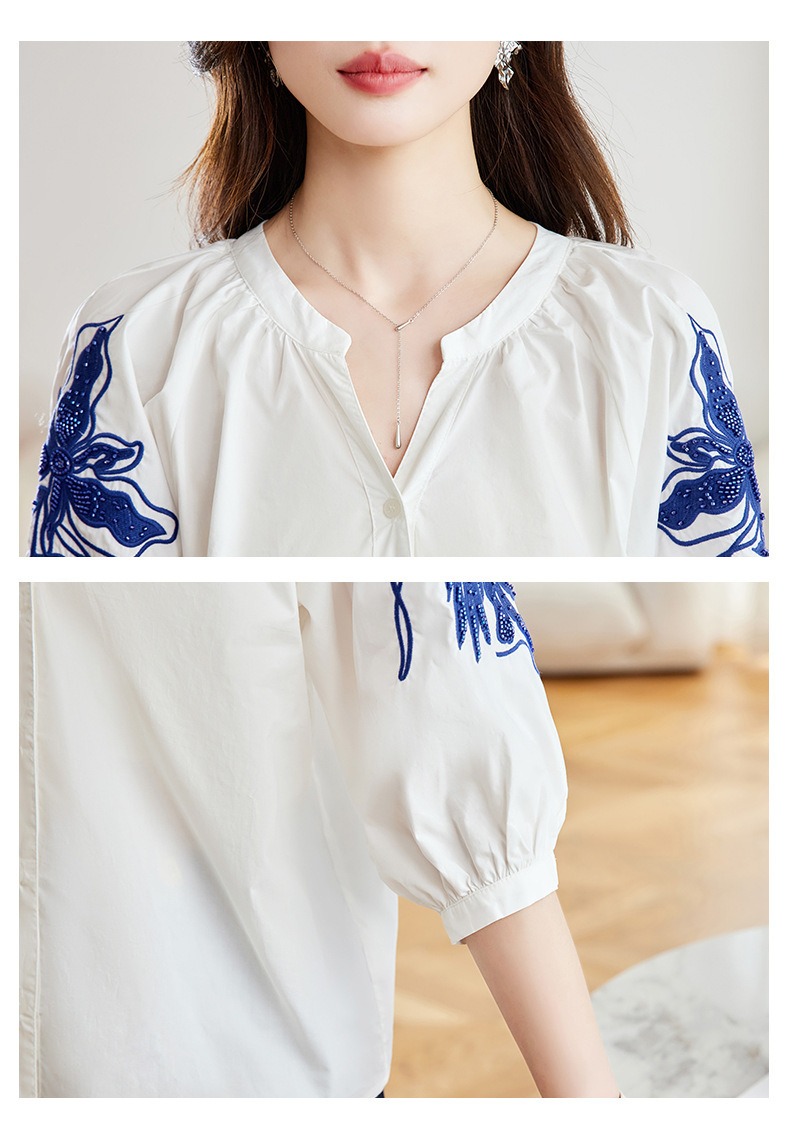 典雅立體刺繡澎袖上衣,evaviva,8C-HV7885,典雅立體刺繡澎袖上衣,領500,999免運