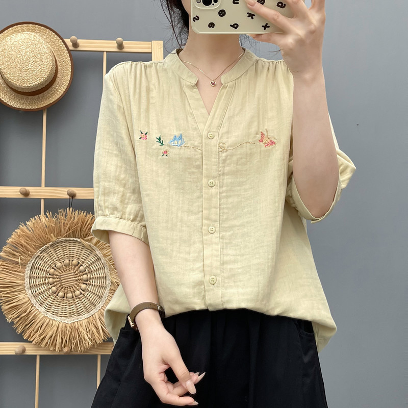 花語蝴蝶精緻刺繡襯衫,evaviva,8C-FE7925,花語蝴蝶精緻刺繡襯衫,領500,999免運