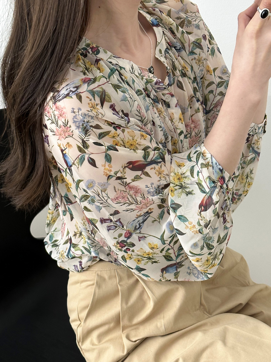 復古慵懶碎花雪紡襯衫,evaviva,8C-GC7913,復古慵懶碎花雪紡襯衫,領500,999免運