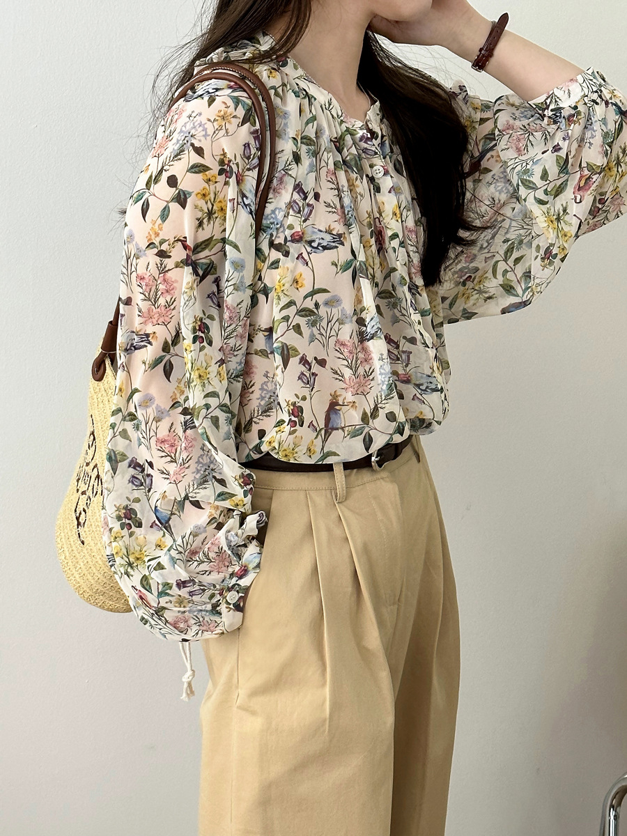 復古慵懶碎花雪紡襯衫,evaviva,8C-GC7913,復古慵懶碎花雪紡襯衫,領500,999免運