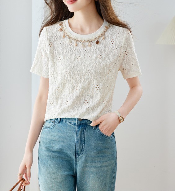渡假風鏤空刺繡上衣,evaviva,8C-GO7908,渡假風鏤空刺繡上衣,領500,999免運