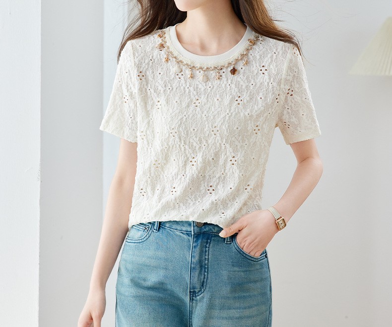 渡假風鏤空刺繡上衣,evaviva,8C-GO7908,渡假風鏤空刺繡上衣,領500,999免運
