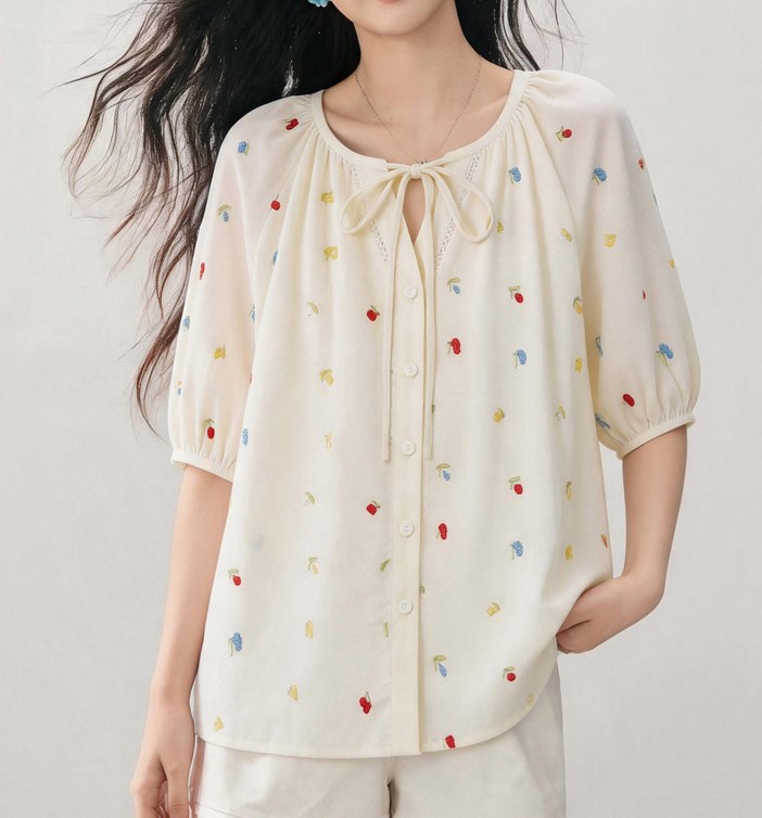 甜美刺繡小花綁帶上衣,evaviva,8C-GO7909,甜美刺繡小花綁帶上衣,領500,999免運