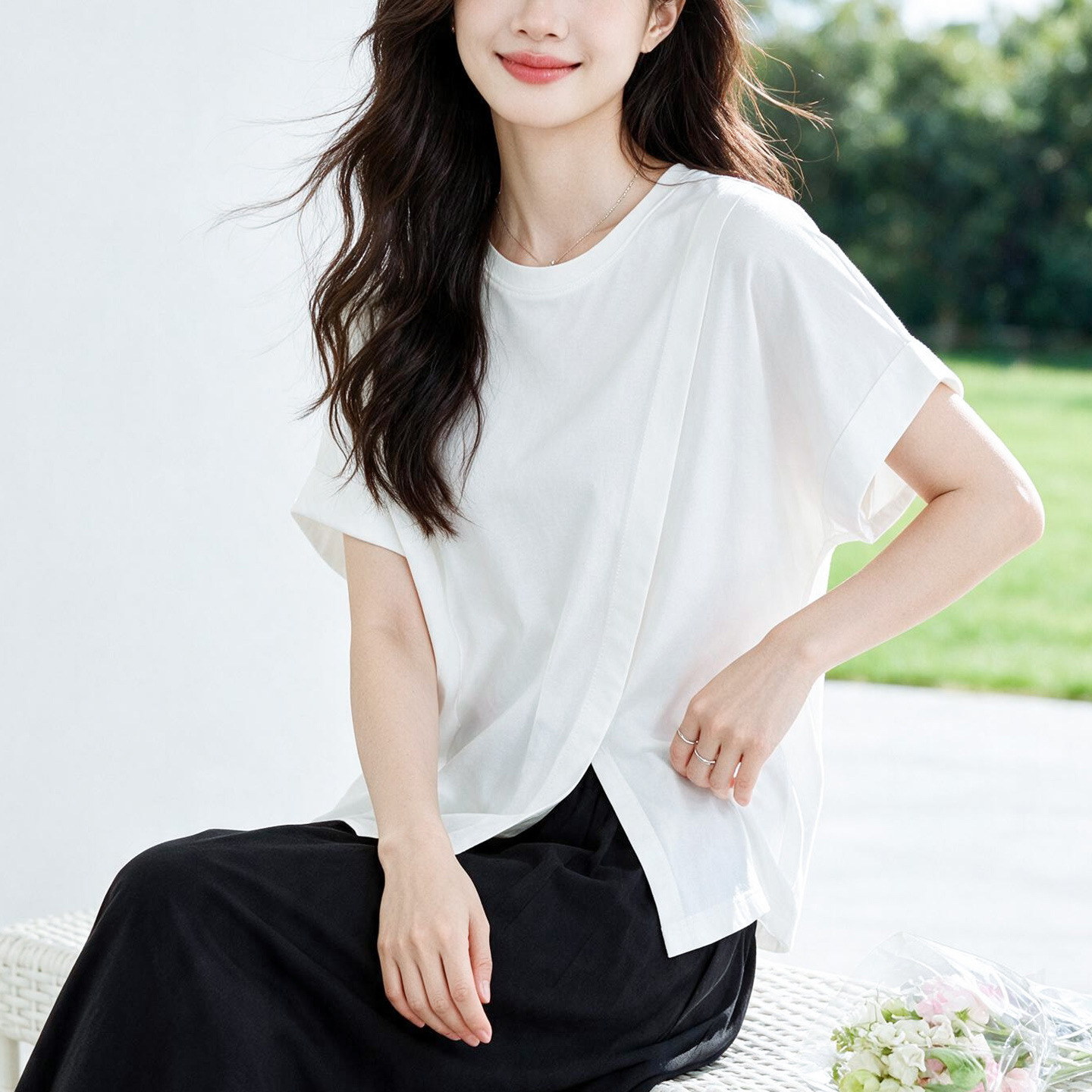 不對襯開衩設計感上衣,evaviva,8C-HV7912,不對襯開衩設計感上衣,領500,999免運
