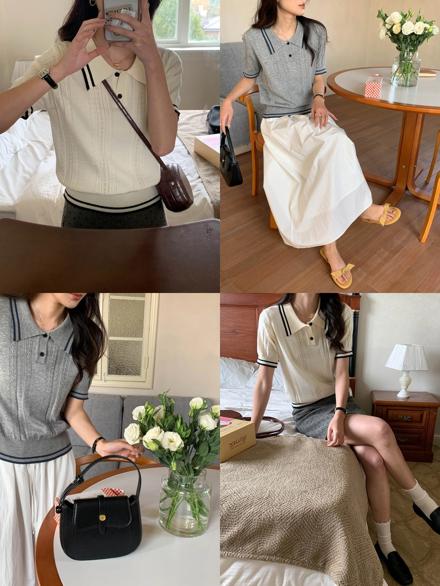 撞色學院風針織上衣,evaviva,8C-GG7956,撞色學院風針織上衣,領500,999免運