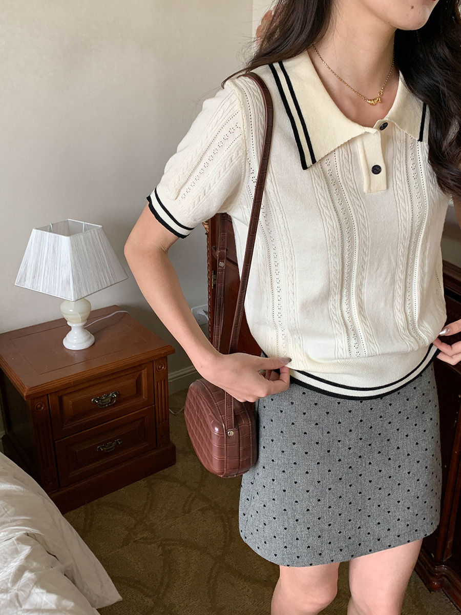 撞色學院風針織上衣,evaviva,8C-GG7956,撞色學院風針織上衣,領500,999免運