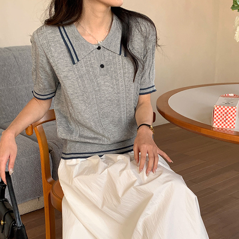 撞色學院風針織上衣
