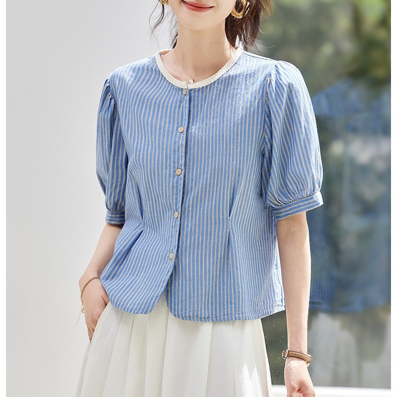 甜美氣質圓領條紋襯衫,evaviva,8C-HV7958,甜美氣質圓領條紋襯衫,領500,999免運
