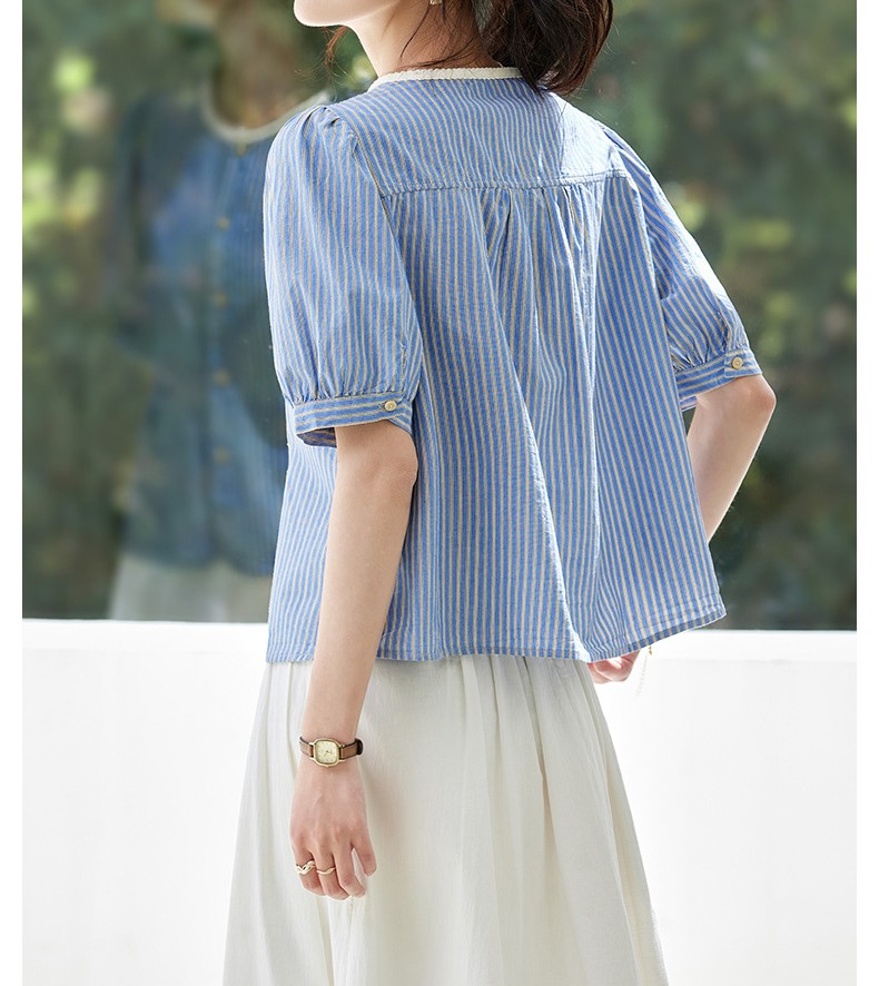 甜美氣質圓領條紋襯衫,evaviva,8C-HV7958,甜美氣質圓領條紋襯衫,領500,999免運