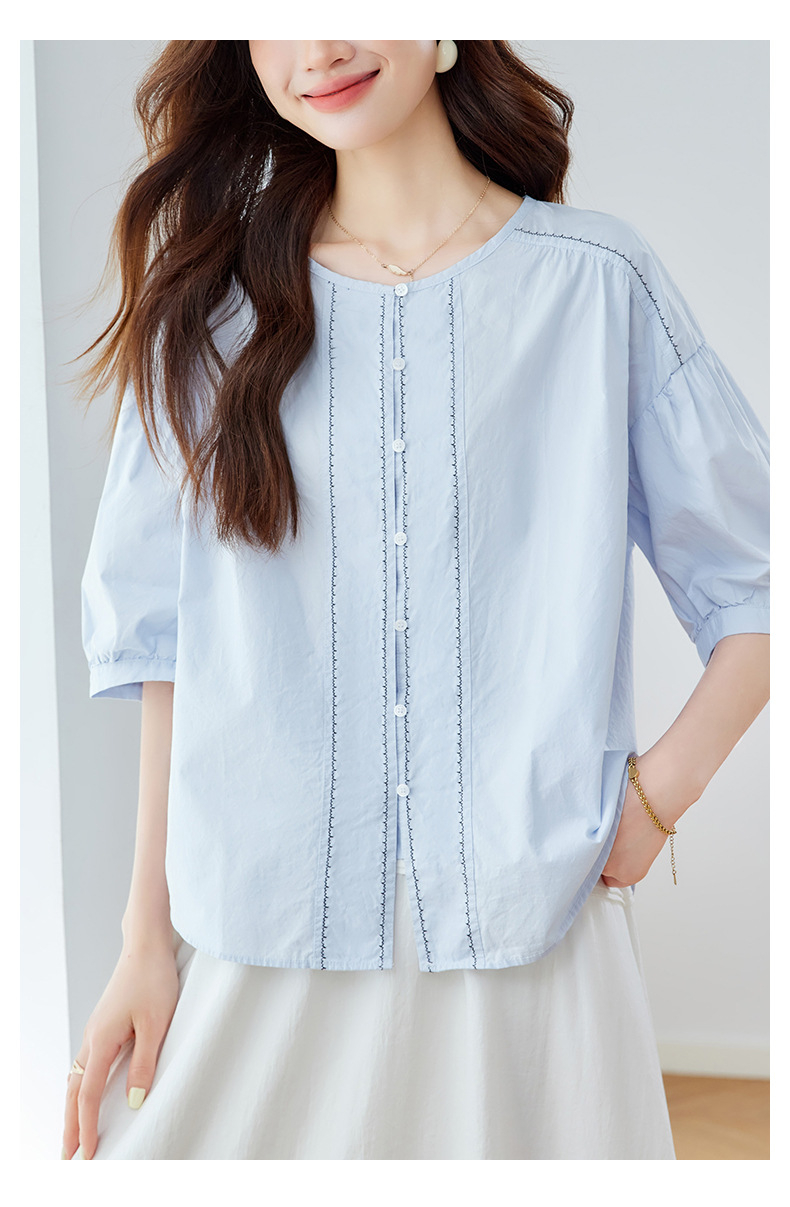 溫柔純色五分袖襯衫,evaviva,8C-HV7961,溫柔純色五分袖襯衫,領500,999免運