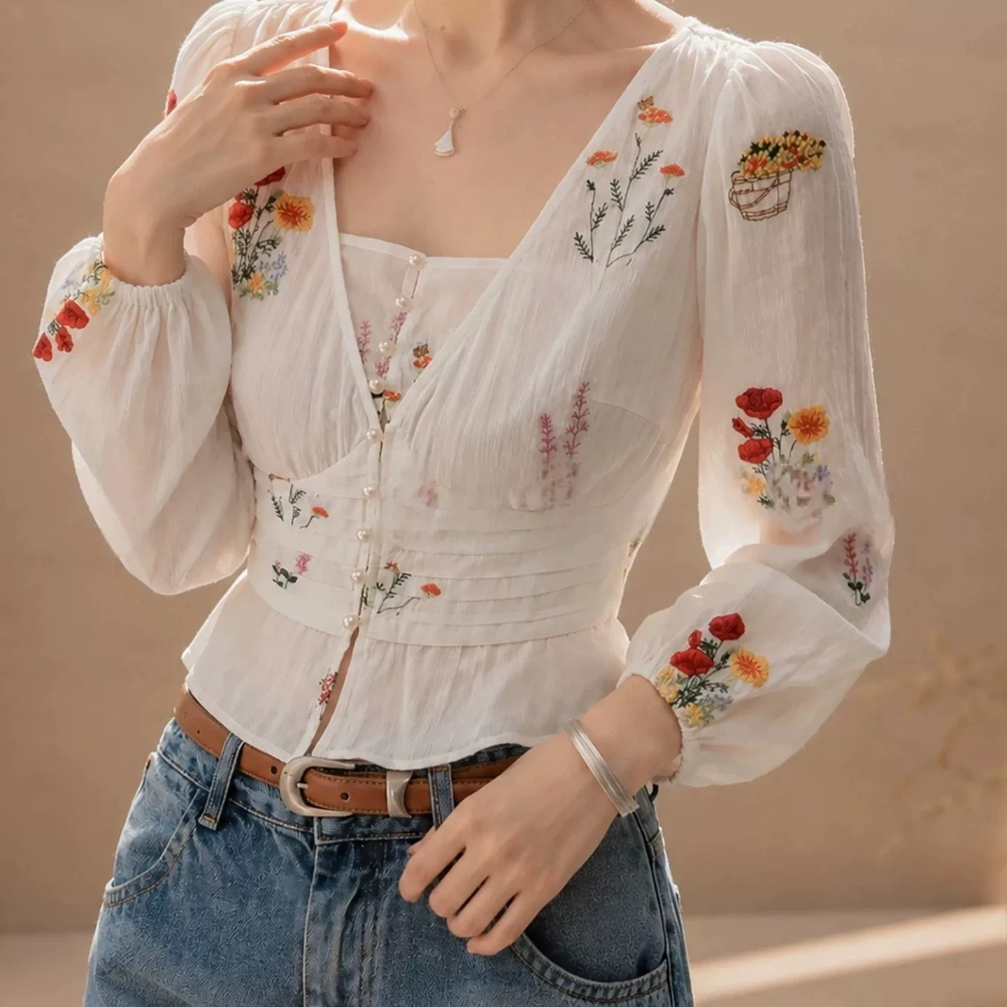 法式優雅刺繡收腰襯衫,evaviva,8C-RZ7984,法式優雅刺繡收腰襯衫,周新品優惠,NEWARRIVAL