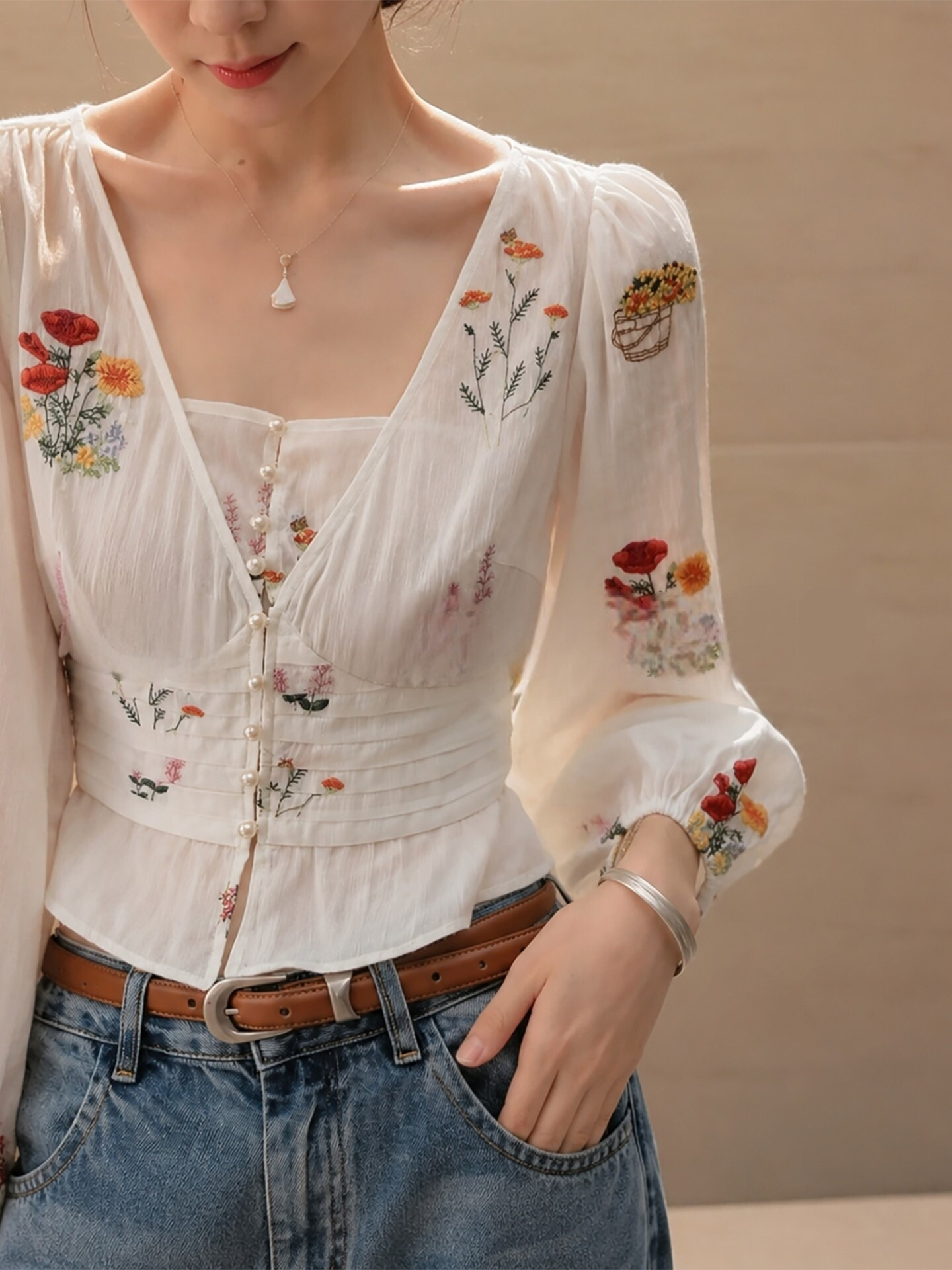 法式優雅刺繡收腰襯衫,evaviva,8C-RZ7984,法式優雅刺繡收腰襯衫,周新品優惠,NEWARRIVAL
