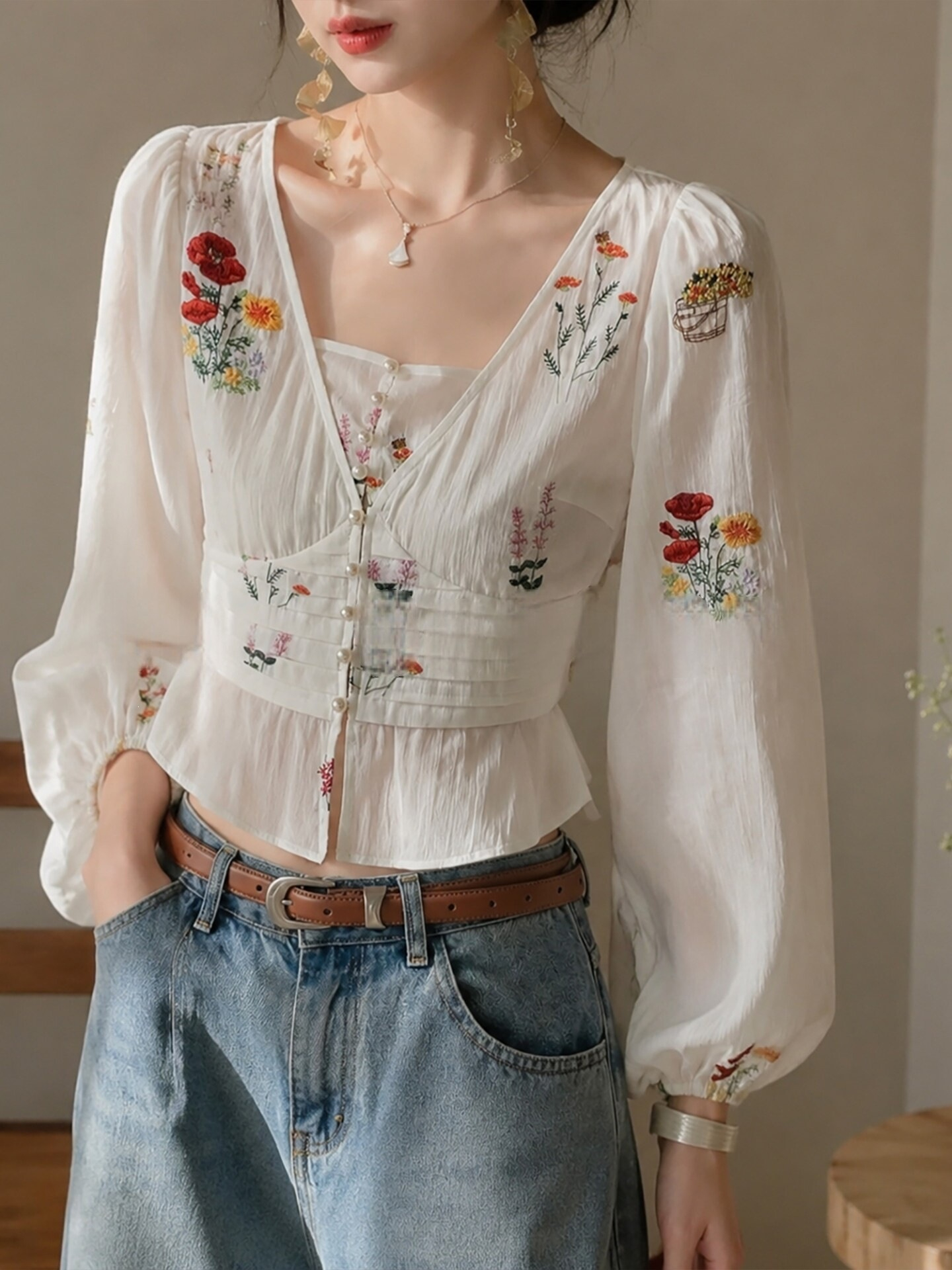 法式優雅刺繡收腰襯衫,evaviva,8C-RZ7984,法式優雅刺繡收腰襯衫,周新品優惠,NEWARRIVAL