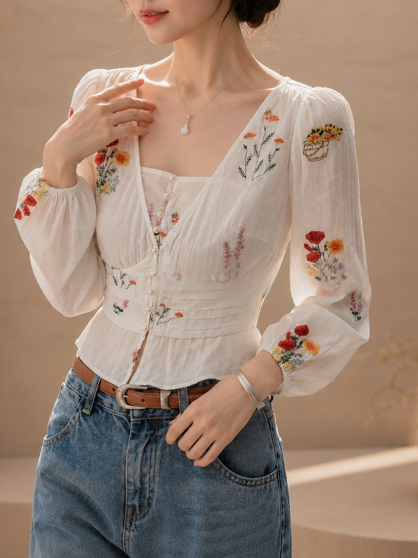 法式優雅刺繡收腰襯衫,evaviva,8C-RZ7984,法式優雅刺繡收腰襯衫,周新品優惠,NEWARRIVAL