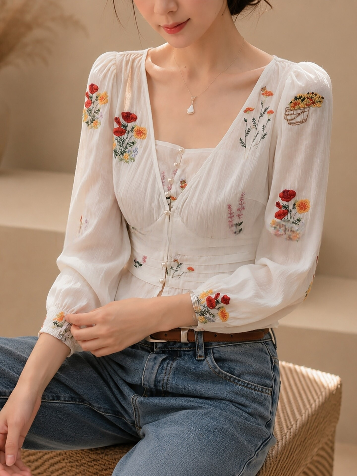 法式優雅刺繡收腰襯衫,evaviva,8C-RZ7984,法式優雅刺繡收腰襯衫,周新品優惠,NEWARRIVAL