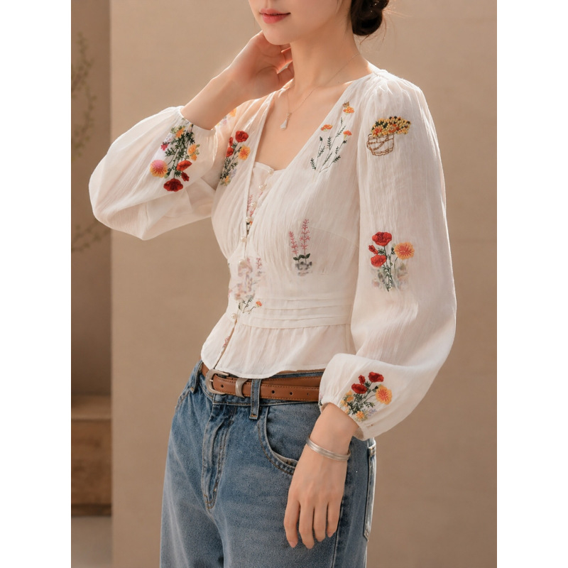 法式優雅刺繡收腰襯衫,evaviva,8C-RZ7984,法式優雅刺繡收腰襯衫,周新品優惠,NEWARRIVAL