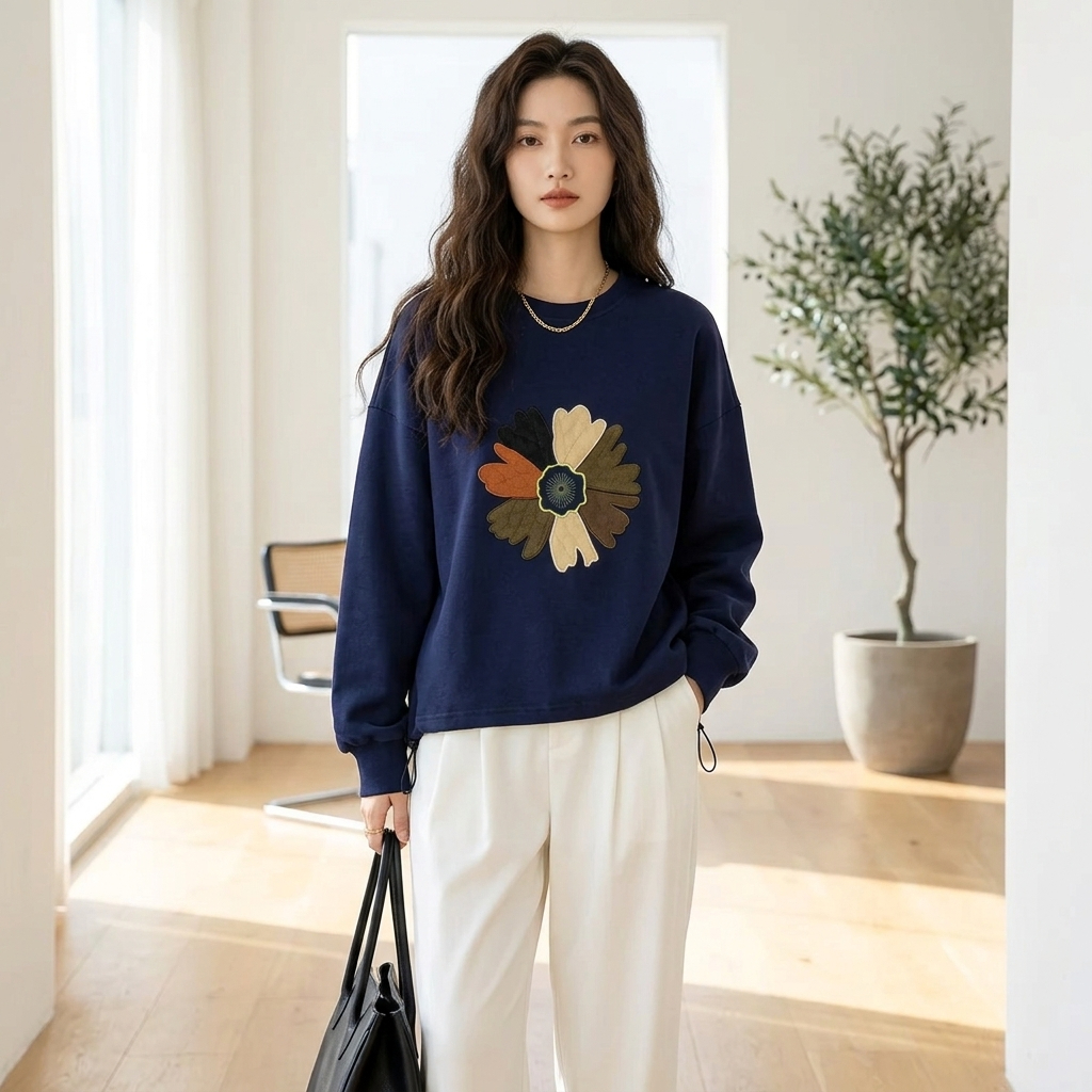 寬鬆休閒花朵刺繡圖案上衣,evaviva,8D-OK7998,寬鬆休閒花朵刺繡圖案上衣,領500,999免運